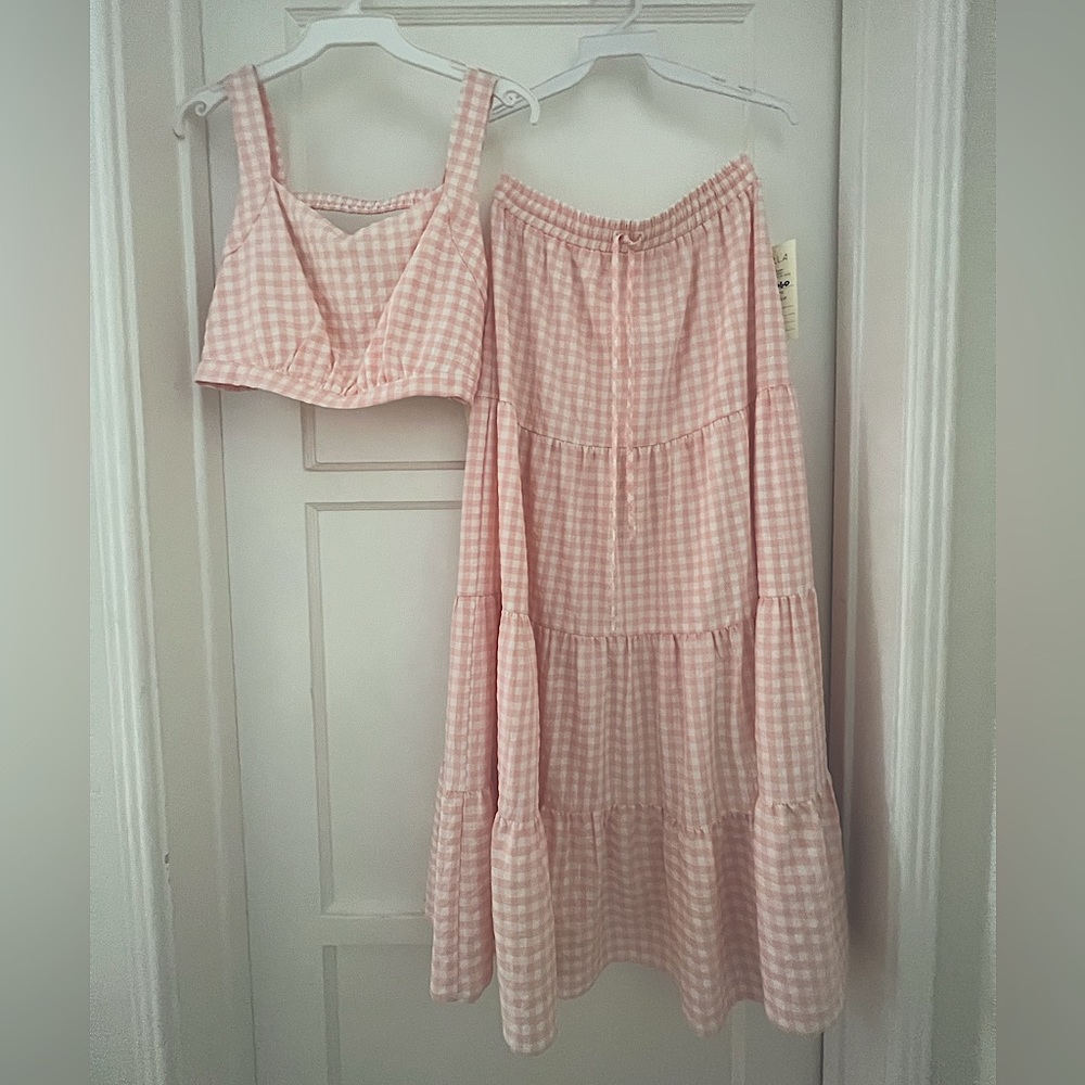 Barbie Pink Gingham Crop Top and Skirt Set